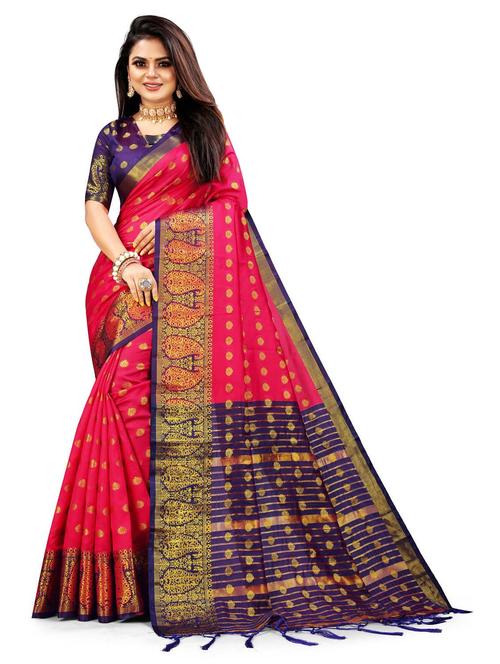 women's self design pink colored saree with blouse - 20175606 - Very Small Image - 1