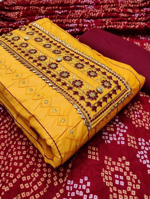 yellow self design unstitched suit - 20176192 - Very Small Image - 1