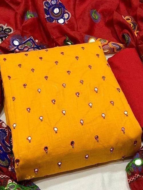 yellow self design unstitched suit - 20176195 - Very Small Image - 1
