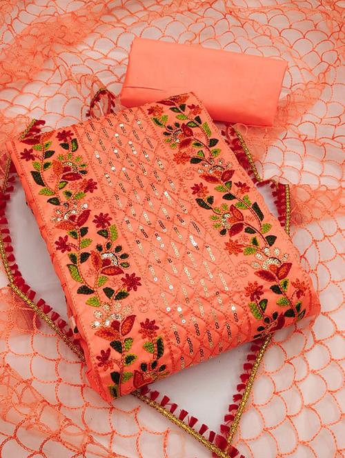 orange embroidered unstitched suit - 20176202 - Very Small Image - 1