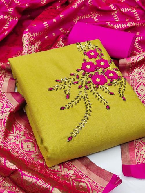 green embroidered unstitched suit - 20176210 - Very Small Image - 1