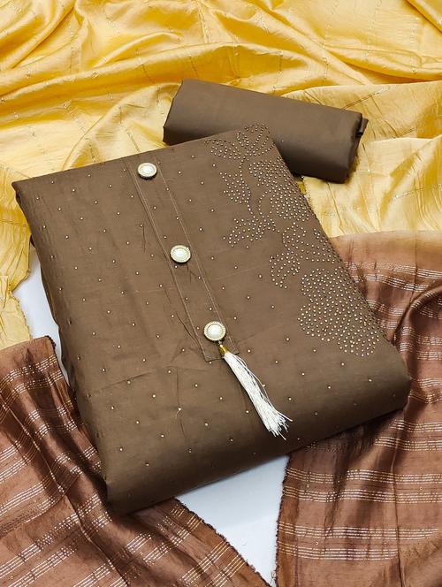 brown self design unstitched suit - 20176212 - Very Small Image - 1
