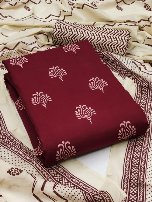 maroon printed unstitched suit - 20176251 - Very Small Image - 1