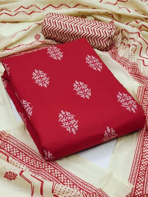 red printed unstitched suit - 20176252 - Very Small Image - 1