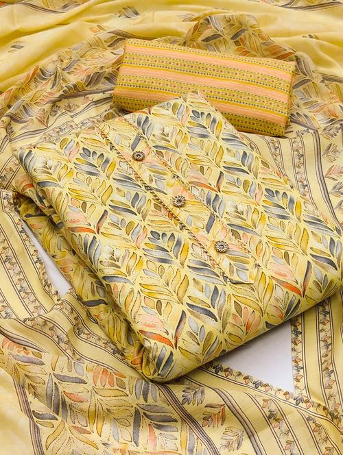 yellow self design unstitched suit - 20176294 - Very Small Image - 1