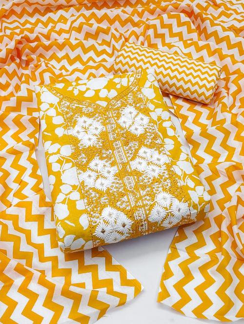 yellow self design unstitched suit - 20176299 - Very Small Image - 1