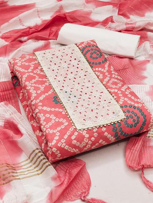 pink bandhani printed unstitched suit - 20176337 - Very Small Image - 1