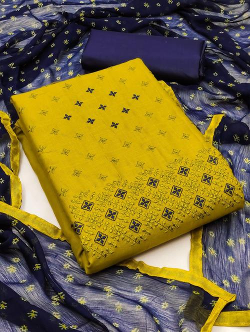 yellow embroidered unstitched suit - 20176386 - Very Small Image - 1