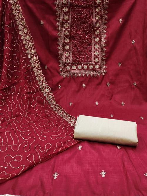 maroon embellished unstitched suit - 20176392 - Very Small Image - 1