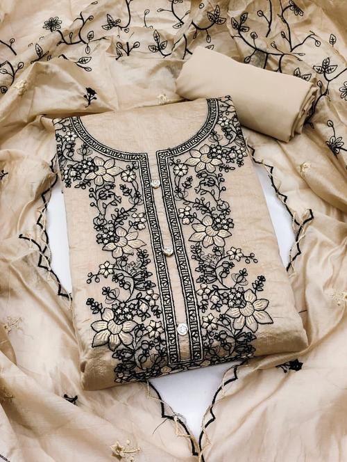 cream silk blend unstitched suit - 20176422 - Very Small Image - 1
