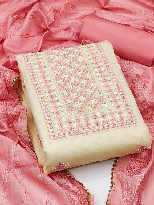 pink silk blend unstitched suit - 20176436 - Very Small Image - 1