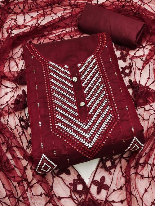 maroon silk blend unstitched suit - 20176445 - Very Small Image - 1