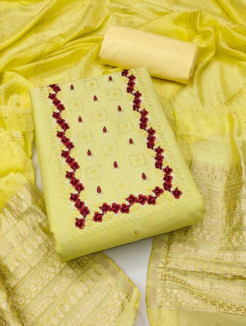 yellow self design unstitched salwar suit set - 20176479 - Very Small Image - 1