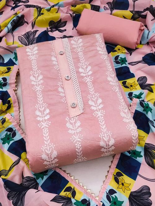 pink embroidered unstitched suit set - 20176494 - Very Small Image - 1