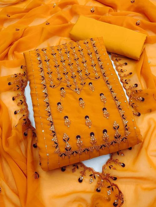 orange embroidered unstitched suit set - 20176497 - Very Small Image - 1