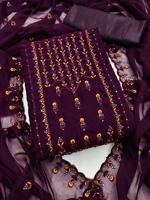 purple embroidered unstitched suit set - 20176499 - Very Small Image - 1