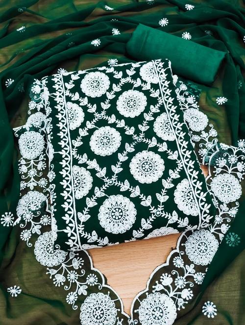 green embroidered unstitched suit set - 20176521 - Very Small Image - 1