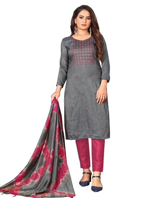 grey silk blend unstitched suit - 20176548 - Very Small Image - 1