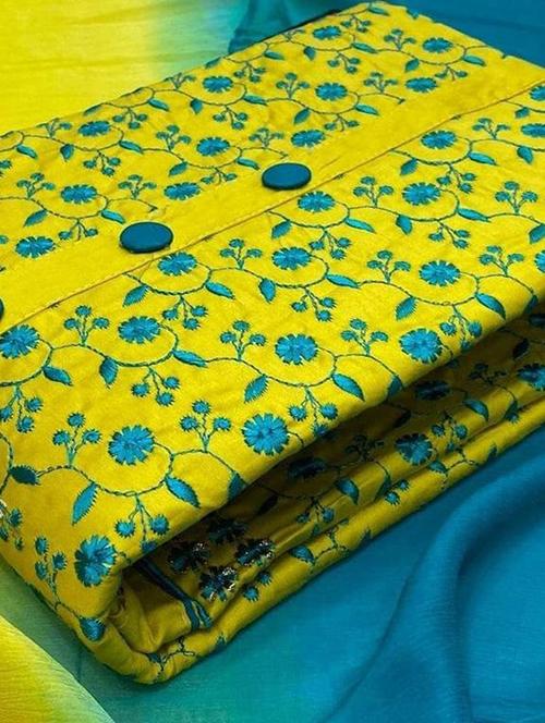 yellow embroidered unstitched suit set - 20176562 - Very Small Image - 1