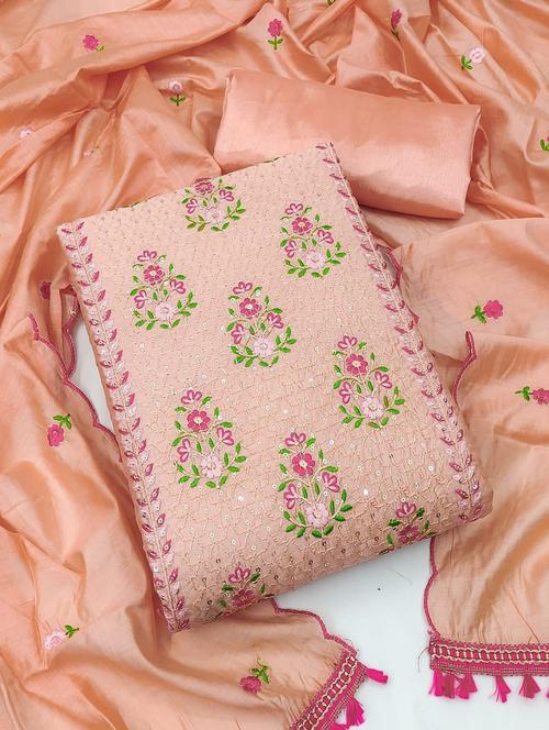 pink floral embroidered unstitched suit set - 20176565 - Very Small Image - 1