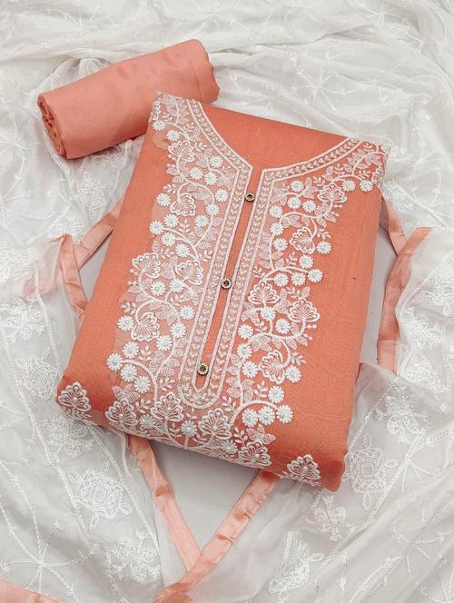 peach embroidered unstitched suit set - 20176580 - Very Small Image - 1