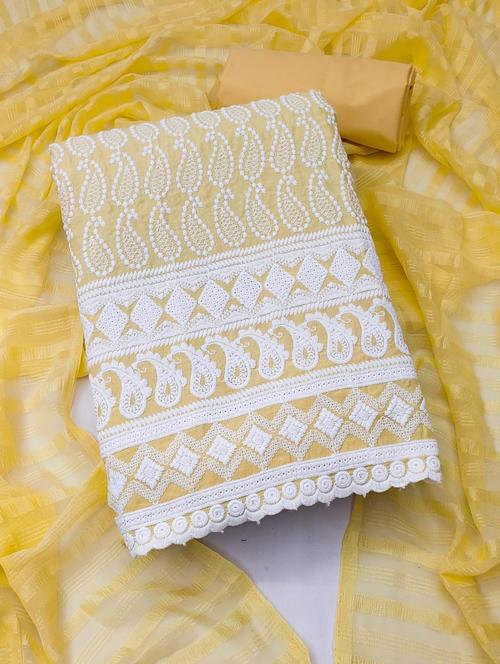 yellow embroidered unstitched suit set - 20176588 - Very Small Image - 1