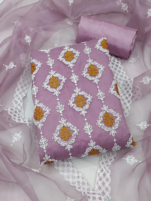 purple embroidered unstitched suit set - 20176593 - Very Small Image - 1