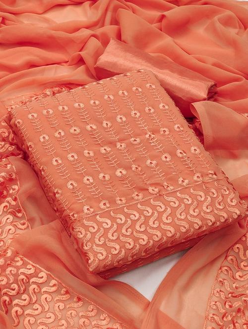 orange embroidered unstitched suit set - 20176601 - Very Small Image - 1
