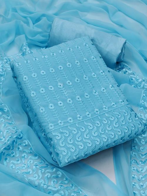 blue embroidered unstitched suit set - 20176645 - Very Small Image - 1