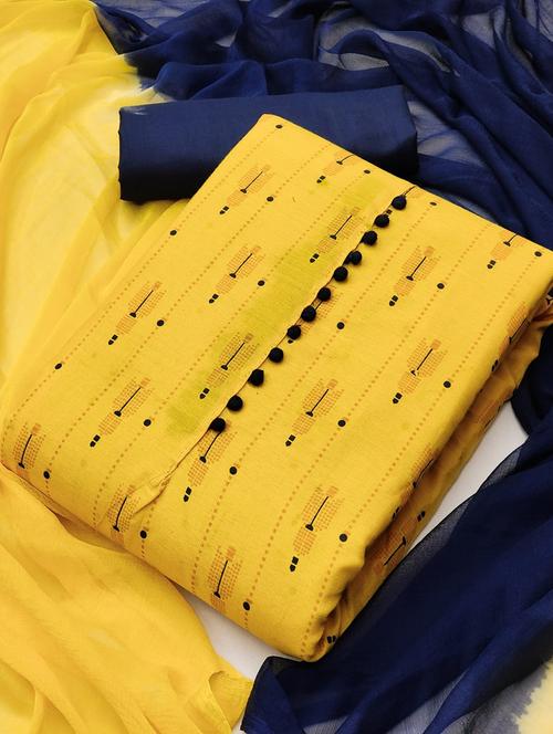 yellow printed unstitched salwar suit set - 20176650 - Very Small Image - 1