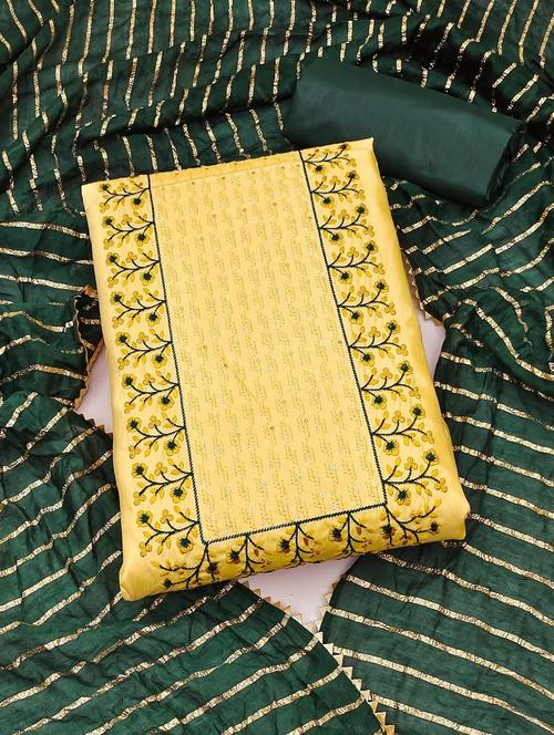 yellow embroidered unstitched suit set - 20176662 - Very Small Image - 1