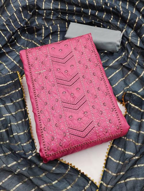 pink embroidered unstitched suit set - 20176664 - Very Small Image - 1