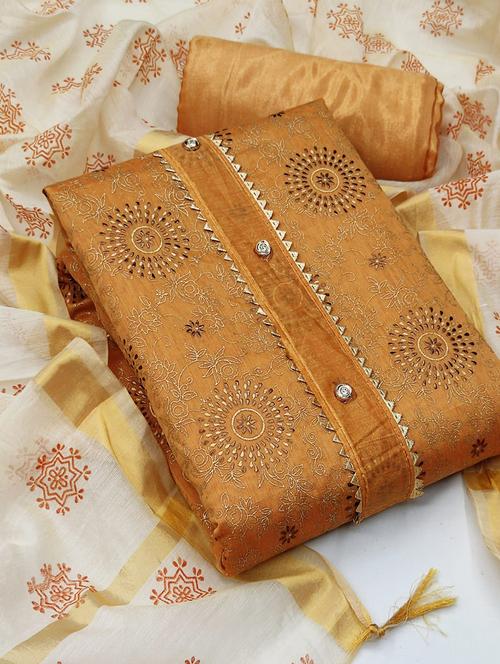 mustard embroidered unstitched suit set - 20176669 - Very Small Image - 1