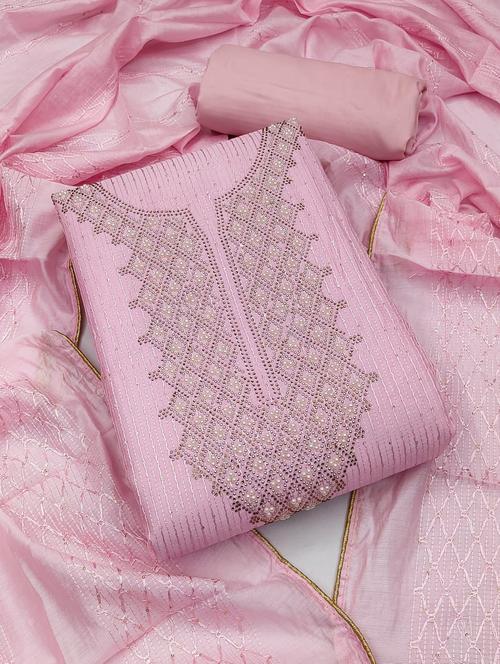 pink embroidered unstitched suit set - 20176701 - Very Small Image - 1