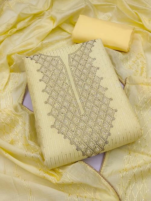 yellow embroidered unstitched suit set - 20176704 - Very Small Image - 1
