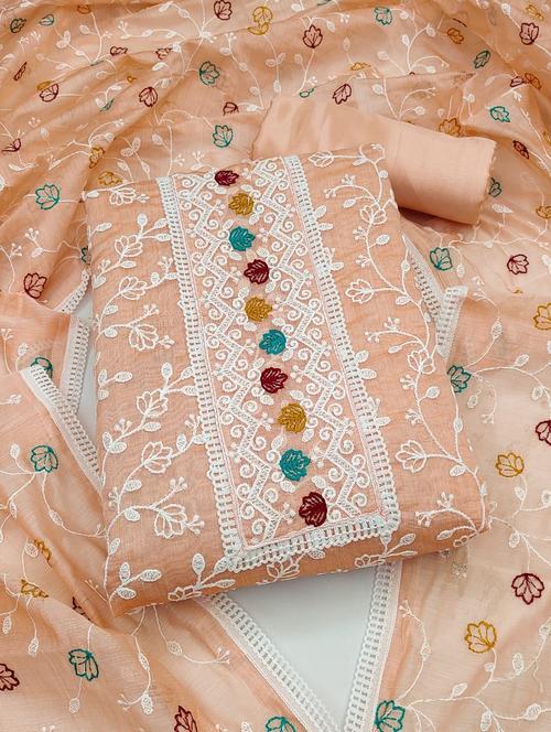 orange embroidered unstitched suit set - 20176731 - Very Small Image - 1