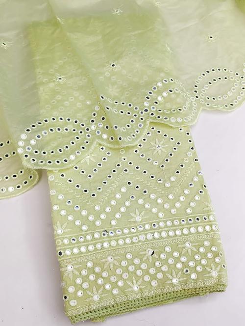 green mirror work embroidered unstitched suit set - 20176745 - Very Small Image - 1