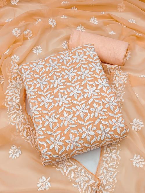 orange embroidered unstitched suit set - 20176775 - Very Small Image - 1