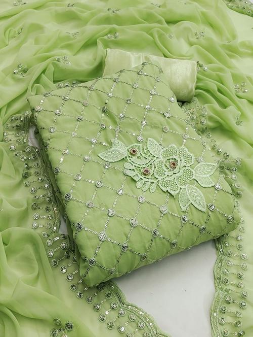 green embroidered unstitched suit set - 20176787 - Very Small Image - 1