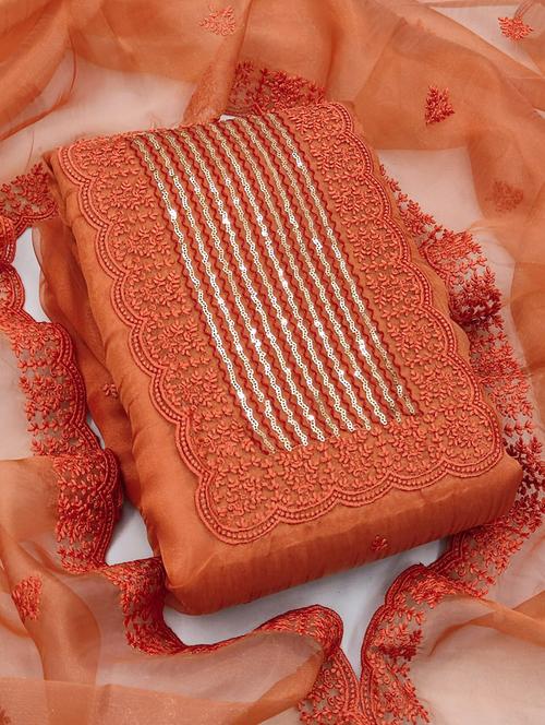 orange embroidered unstitched suit set - 20176815 - Very Small Image - 1