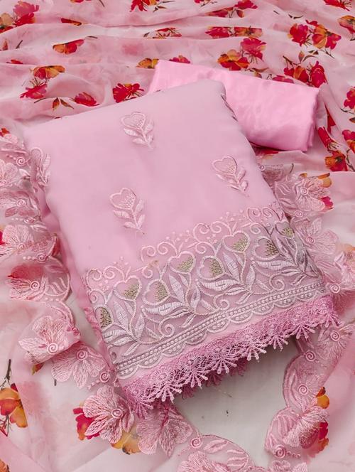 pink embroidered unstitched suit set - 20176816 - Very Small Image - 1