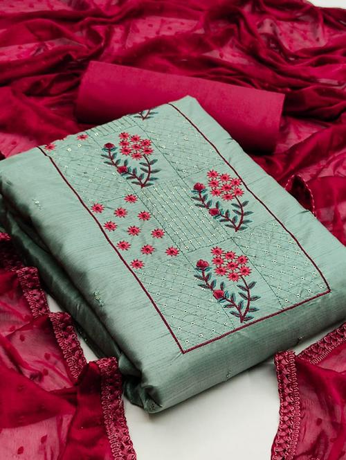 green floral embroidered unstitched suit set - 20176822 - Very Small Image - 1