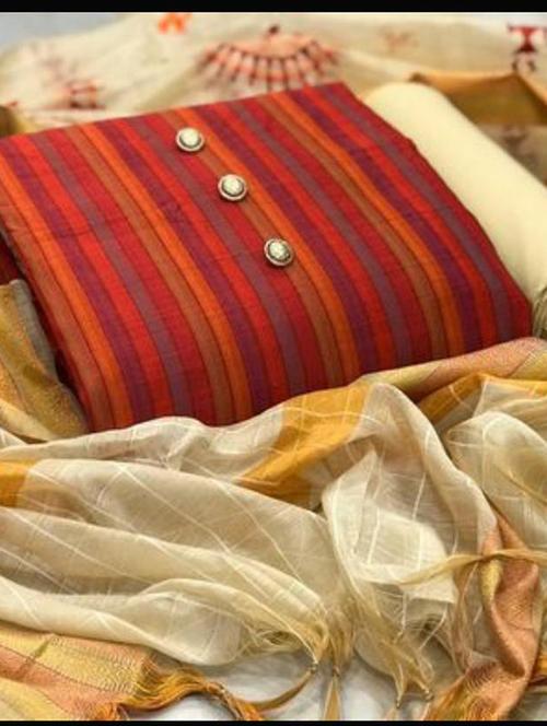 red striped unstitched salwar suit set - 20176830 - Very Small Image - 1