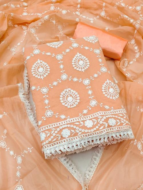 orange embroidered unstitched suit set - 20176833 - Very Small Image - 1