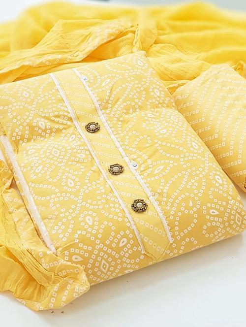 yellow bandhani print unstitched salwar suit set - 20176858 - Very Small Image - 1
