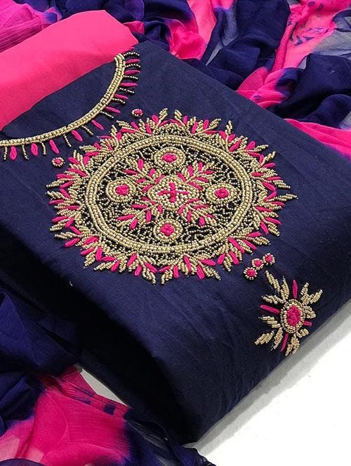 blue embroidered unstitched salwar suit set - 20176863 - Very Small Image - 1