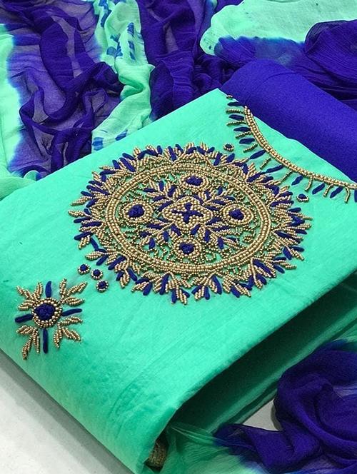 blue embroidered unstitched salwar suit set - 20176867 - Very Small Image - 1