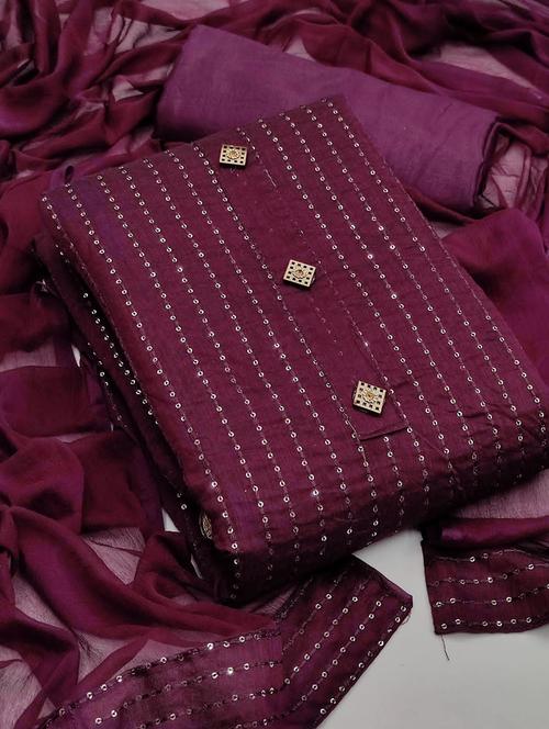 purple embroidered unstitched salwar suit set - 20176871 - Very Small Image - 1