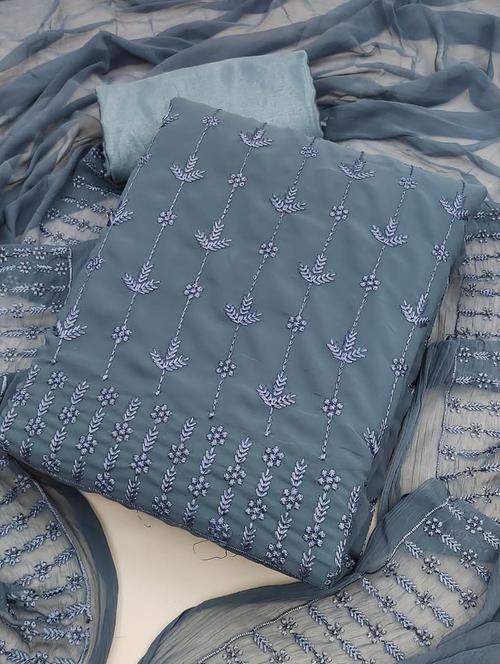 grey embroidered unstitched salwar suit set - 20176881 - Very Small Image - 1