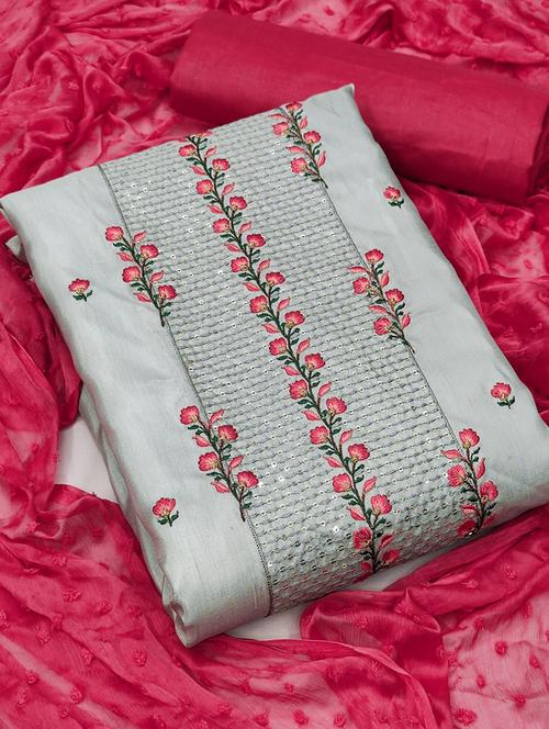 grey embroidered unstitched salwar suit set - 20176882 - Very Small Image - 1